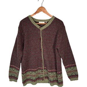 100% Shetland Wool Cardigan Sweater Oversized Folk Nordic Cabincore M